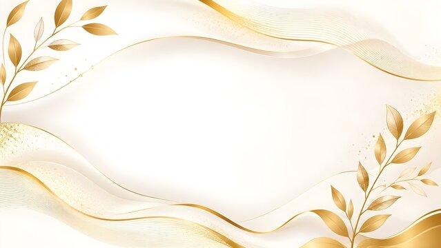 Elegant Luxury Abstract Gold Line Wave Pattern on White Background with Organic Leaf Design