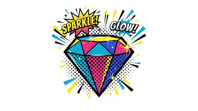 Diamond sparkle glow comic pop art style
