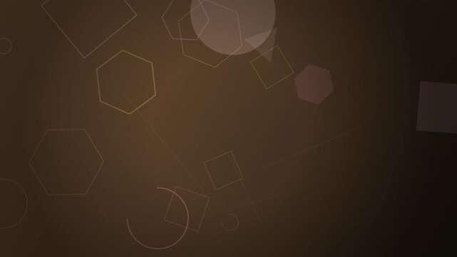Brown background with transparent geometric shapes and circles floating in space.