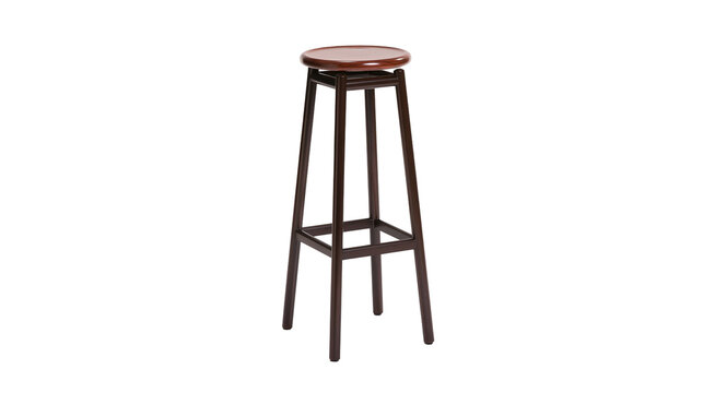 Tall wooden bar stool with dark brown seat and frame