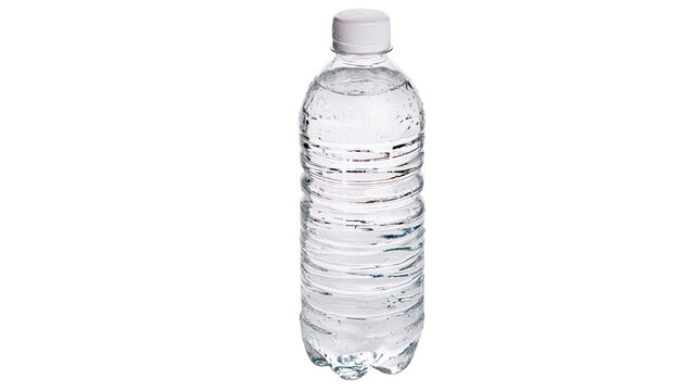 Clear plastic bottle filled with water and white cap