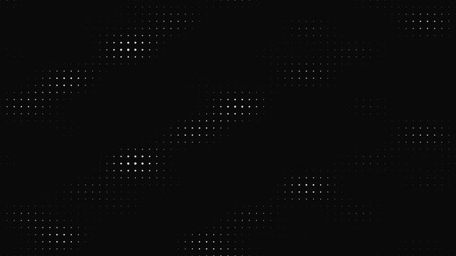 LED Digital Pixel Screen with Flickering Dot Matrix Clusters and Glitchy Tracking Noise on Black Background