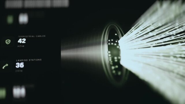 Fiber Optic Cable Cross Section With Streaming Light Beside Infrastructure Counters