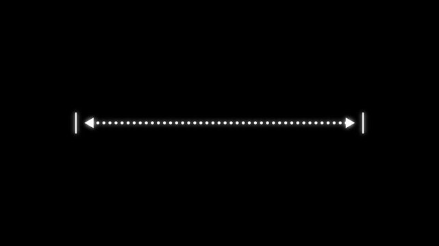 Measuring distance length white color dotted line animation on black background