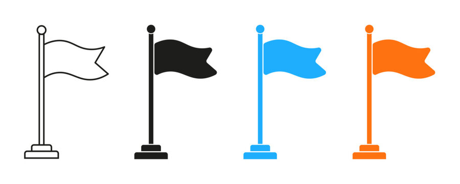 Flag icon set. Banner, pennant, marker, location, country vector illustrations. Simple signs, navigation, map, destination, celebration, signal. Editable icons.