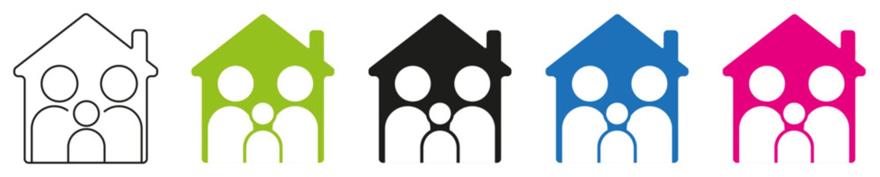 Family home icon. Household members, residential living, family residence, domestic lifestyle, home protection, community housing, family support, safe shelter collection. Editable icons. Vector.