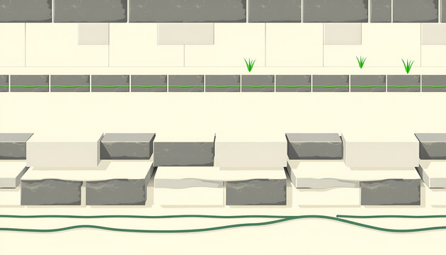 Seamless 2D side scrolling game platforms with stone blocks and grass
