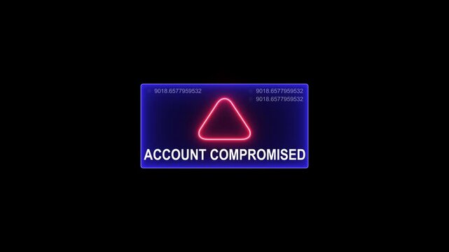 Account compromised digital glitch alert animation cyber security warning sign with data distortion effect
