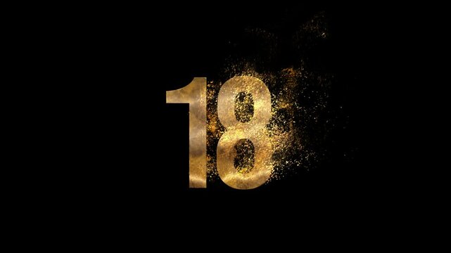 Beautiful Golden Number 18 with Golden Particles and Transparent Background, Golden Number Eighteen