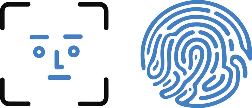  Biometric Authentication Icons - Face Scan and Fingerprint Vector