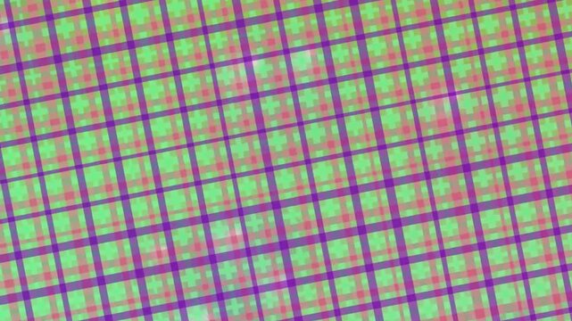 Abstract Plaid Pattern with Vibrant Green and Purple Hues.