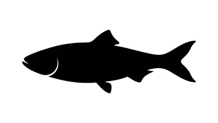 Obraz premium Side view silhouette of a swimming fish, simple black vector icon for sea life, seafood, and wildlife illustration themes
