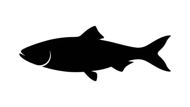 Side view silhouette of a swimming fish, simple black vector icon for sea life, seafood, and wildlife illustration themes
