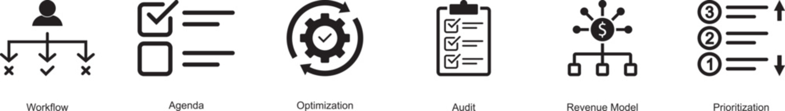 Project management and agile icon set. Vector collection including Kanban. Software development icons illustrate essential agile processes and team roles using precise monochrome line