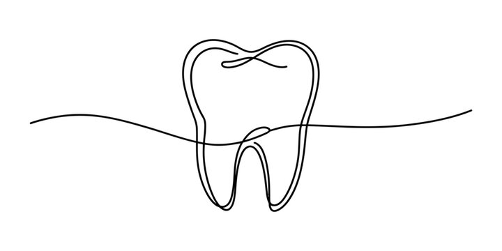 Continuous single line drawing of a human tooth shape icon for dental care and oral hygiene concept isolated on white background for health design Vector, illustration
