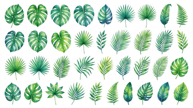 vector set of green leaves
