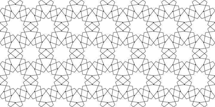 Islamic geometric pattern vector, seamless arabic star ornament, black and white middle eastern lattice background for ramadan and eid