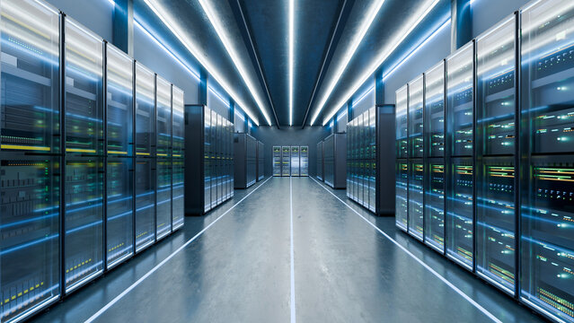 3D illustration of an AI data center warehouse