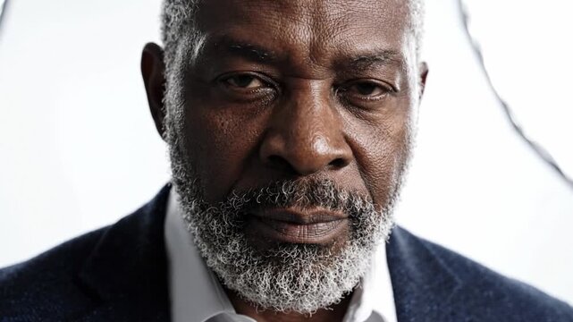 Intense Portrait of a Mature Man with a Commanding Presence, Showcasing Depth and Emotion Through His Expressive Gaze and Distinguished Features in a Studio Setting