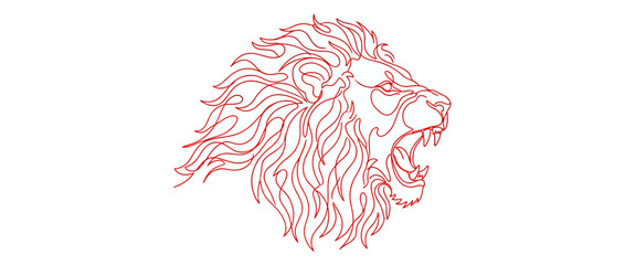 Roaring Lion Head Outline Red Graphic Art © ijo