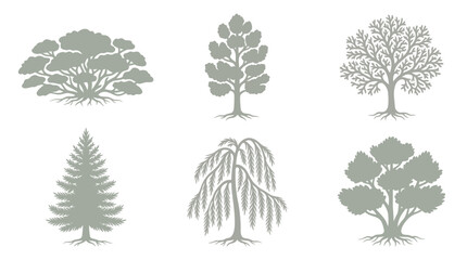 Collection of diverse tree silhouettes © Agustasptrr