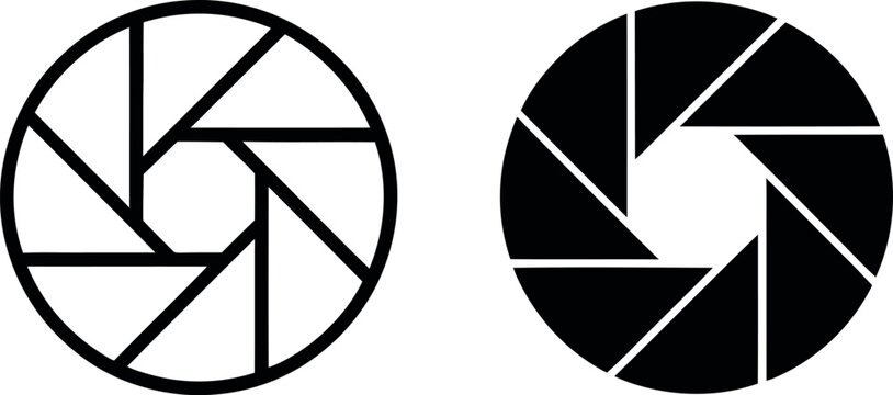 Minimalist camera shutter icon with prism effect in black and white