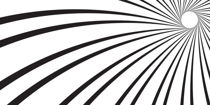Rays, beams element. Sunburst, starburst shape on white. Radiating, radial, merging lines. Abstract circular geometric shape.