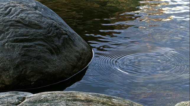 Serene water surface with ripple effect and dark stone texture