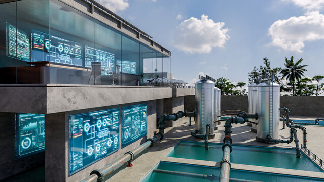 3D illustration of a High-Tech Wastewater Treatment Plant with AI-Powered Process Monitoring and Filtration Tanks.jpg