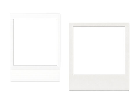 Polaroid Photo Templates with Classic White Borders, Pair of Isolated Instant Camera Film Frames for Creative Collages.