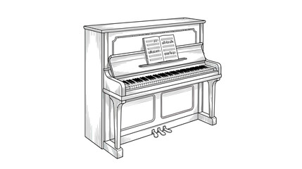 Vintage upright piano with sheet music, hand-drawn illustration © jambu