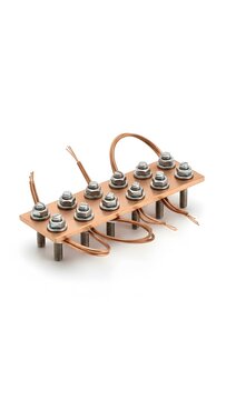 Copper electrical grounding bar with multiple wire connections and threaded metal studs