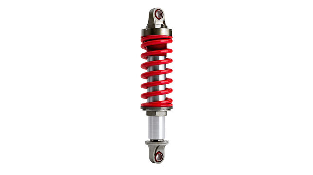 Red coilover shock absorber with silver metal parts