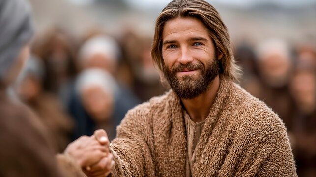 Jesus helps elderly villagers as Mother Mary assists