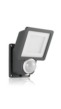 Grey outdoor led security wall light with motion sensor and adjustable swivel head