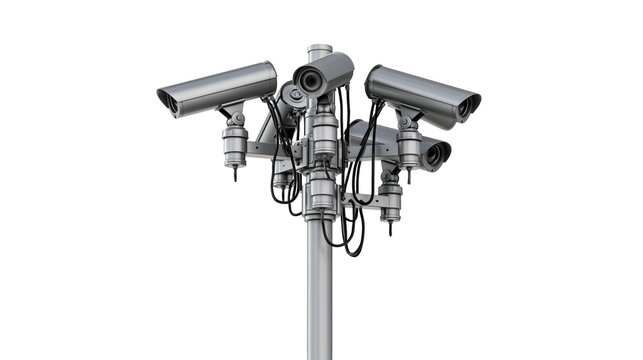 Multiple surveillance cameras mounted on a pole