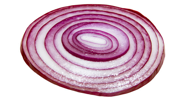 Red onion slice with concentric rings of purple and white layers