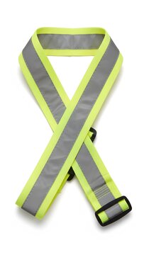 Adjustable neon yellow reflective safety strap with buckle for visibility and road security