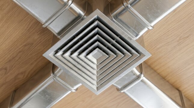 Modern ceiling vent with wooden floor background in interior design.