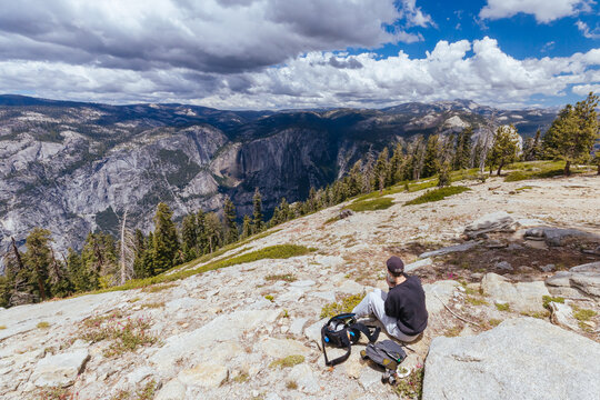 Yosemite National Park Sentinel Dome Hiker Enjoying Scenic Mountain Landscape View
