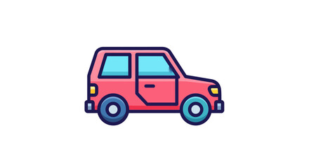 Fototapeta premium Red cartoon car side view.