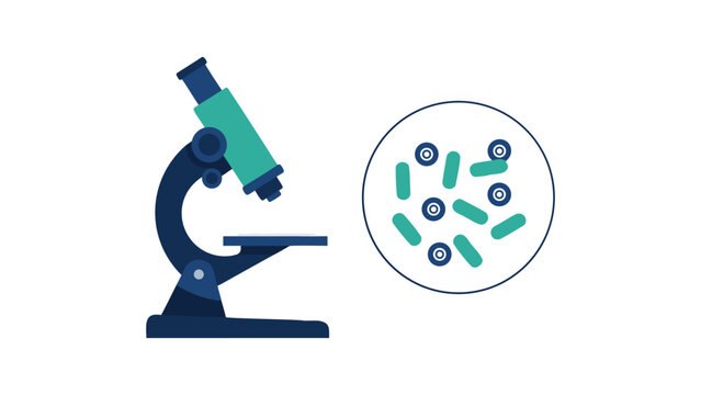 Laboratory Microscope and Microscopic Parasite Lens View Flat Vector Illustration