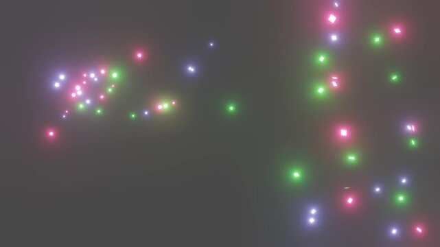 Luminous particles colliding and confetti falling. Looping background