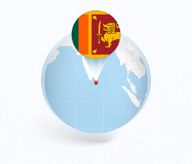 Obraz premium Sri Lanka Map with Round Sri Lanka Flag Pin Pointer on Circular Globe.