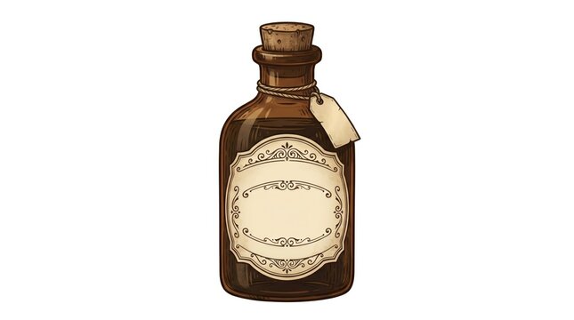 Antique medicine bottle with cork and label isolated