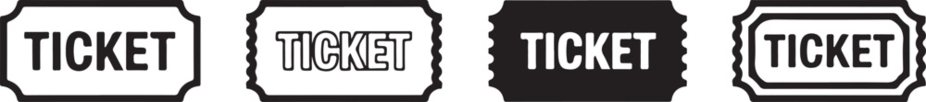 Ticket Icon Set, Event Admission Pass Coupon and Voucher Outline Solid Symbols