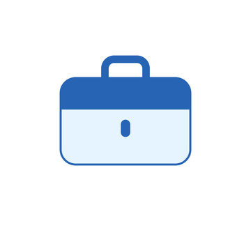 Blue business icon of business briefcase, flat vector symbol for career, profession, company, manager, work and executive service. Clean, isolated illustration on light background