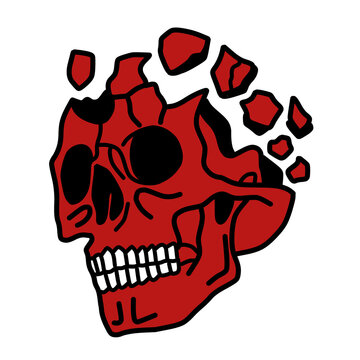 Shattered red skull vector illustration icon.