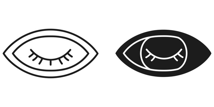 Closed Eye Icon with Eyelashes in Outline and Filled Styles