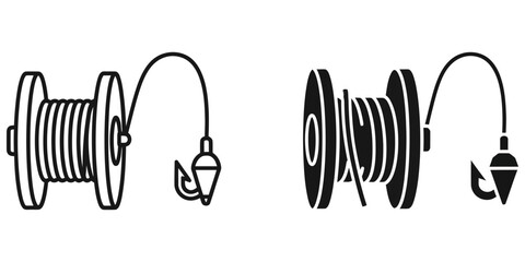 Fishing reel with line hook and bobber on white background vector © AKTER STOCK